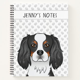 Tricolor Cavalier King Charles Spaniel Head &amp; Text Notebook