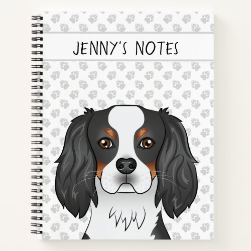 Tricolor Cavalier King Charles Spaniel Head  Text Notebook