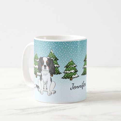 Tricolor Cavalier King Charles Spaniel In Winter Coffee Mug