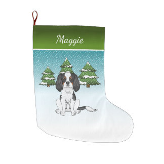 Tricolor Cavalier King Charles Spaniel In Winter Large Christmas Stocking