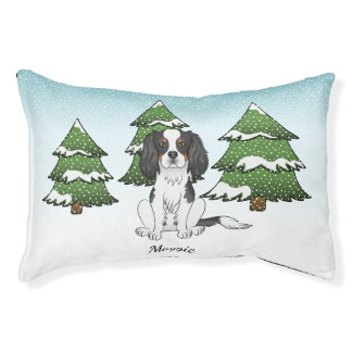 Tricolor Cavalier King Charles Spaniel In Winter Pet Bed