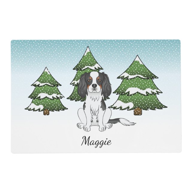 Tricolor Cavalier King Charles Spaniel In Winter Placemat (Front)