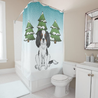 Tricolor Cavalier King Charles Spaniel In Winter Shower Curtain