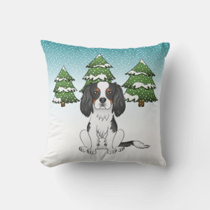 Tricolor Cavalier King Charles Spaniel In Winter Throw Pillow