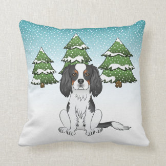 Tricolor Cavalier King Charles Spaniel In Winter Throw Pillow