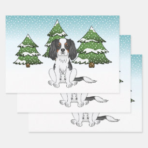Tricolor Cavalier King Charles Spaniel In Winter Wrapping Paper Sheets