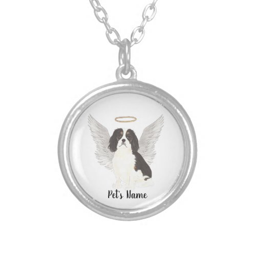 Tricolor Cavalier King Charles Spaniel Sympathy Silver Plated Necklace