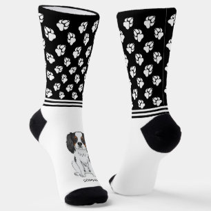 Tricolor Cavalier King Charles With Name And Paws Socks