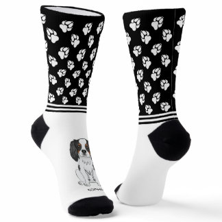 Tricolor Cavalier King Charles With Name And Paws Socks