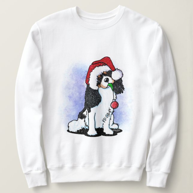 Tricolor Cavalier Spaniel Christmas Sweatshirt (Design Front)