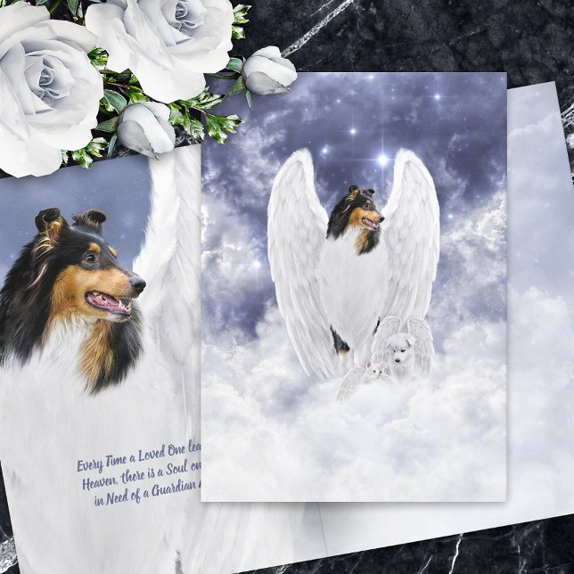 Tricolor Collie Angel & Cherub - Pet Loss Sympathy Card (Creator Uploaded)