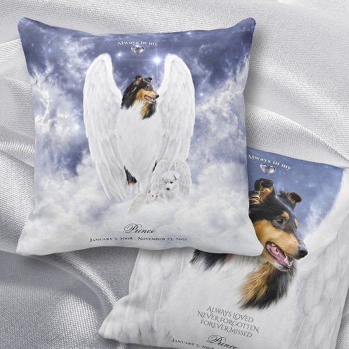 Tricolor Collie Angel in Dog Heaven _ Pet Memorial Throw Pillow