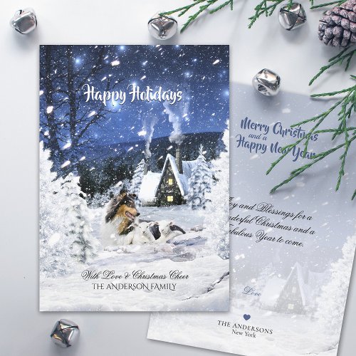 Tricolor Collie  Lambs in Snow _ Christmas Card