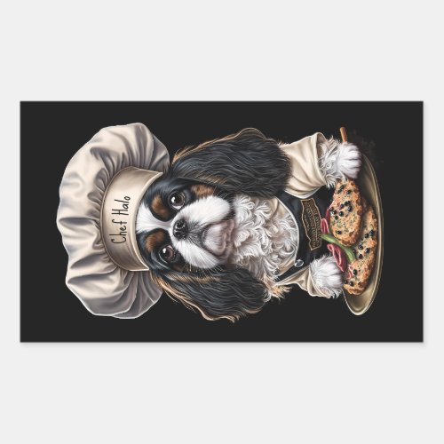 Tricolor Cooking Chef Cavalier Charles Spaniel Rectangular Sticker