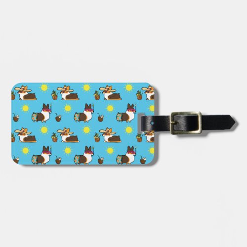 Tricolor Corgi Beach Party Luggage Tag