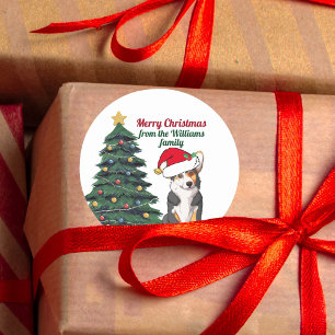 Tricolor Corgi Christmas Dog Santa Hat Cute Gift Classic Round Sticker