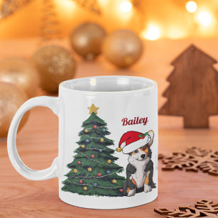 Tricolor Corgi Christmas Santa Cute Monogrammed Coffee Mug