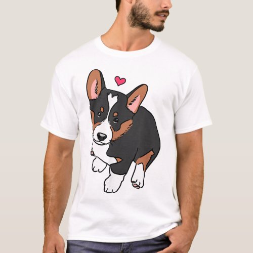 Tricolor Corgi Puppy Dog Cute Corgi Corgi Drawing  T_Shirt