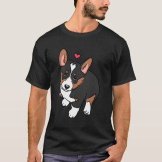 Tricolor Corgi Puppy Dog Cute Corgi Corgi Drawing T-Shirt