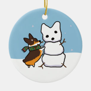 Tricolor Corgi Snowman Ornament CorgiThings