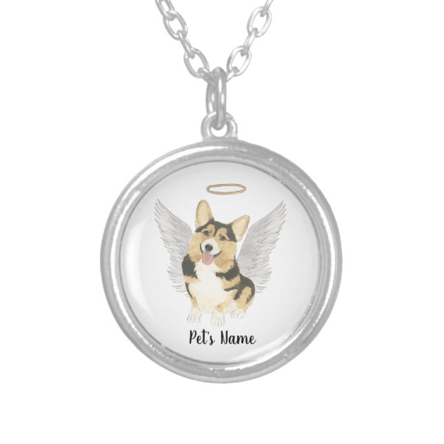 Tricolor Corgi Sympathy Memorial Silver Plated Necklace (Front)