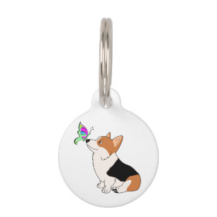 Tricolor Corgi with Butterfly Pet ID Tag