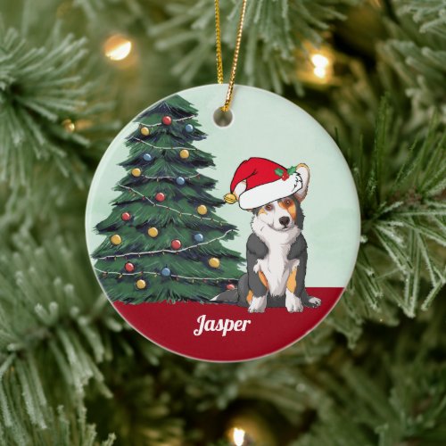 Tricolor Corgi with Tail Personalized Christmas Ceramic Ornament