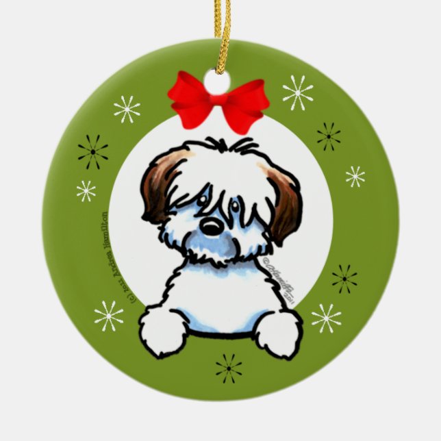 Tricolor Coton de Tulear Christmas Classic Ceramic Ornament (Front)