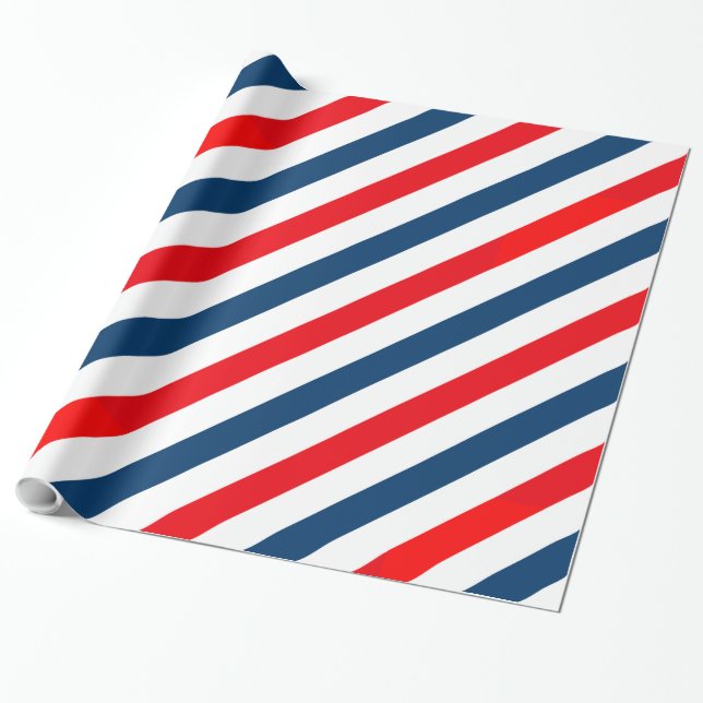 Tricolor Diagonal Lines (blue, white, red) Wrapping Paper (Unrolled)