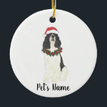 Tricolor English Springer Spaniel Christmas Ceramic Ornament<br><div class="desc">Make the nice list this year with a personalized Christmas ornament of your favorite little tricolor english springer spaniel santa elf! For the sweetest gifts,  pair it with a matching art print or another item from my collection!</div>