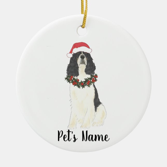 Tricolor English Springer Spaniel Christmas Ceramic Ornament (Front)