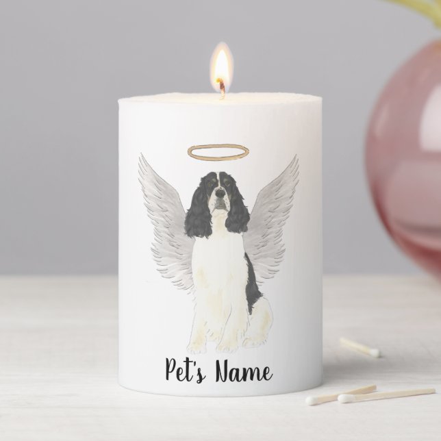 Tricolor English Springer Spaniel Sympathy  Pillar Candle (In Situ)