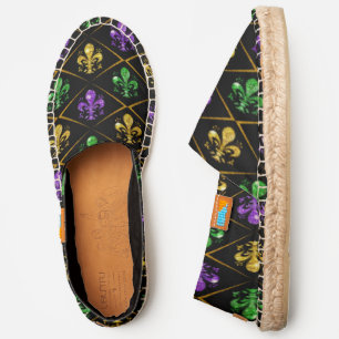 TriColor Fleur de Lis Mardi Gras Harlequin Diamond Espadrilles