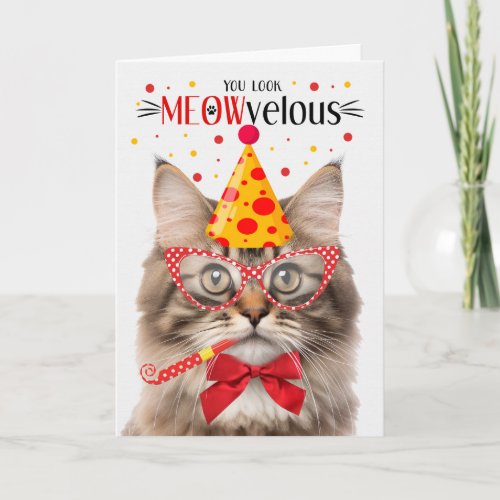 Tricolor Fluffy Tabby Cat MEOWvelous Birthday Card