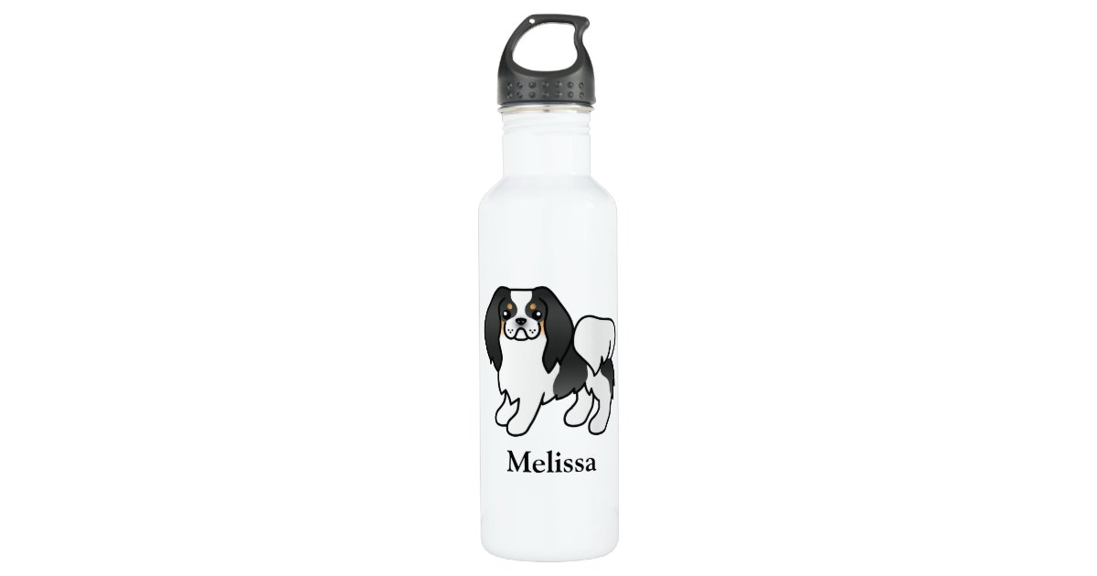 Tricolor Japanese Chin Cartoon Dog & Name Stainless Steel Water Bottle |  Zazzle