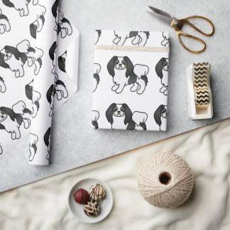 Tricolor Japanese Chin Cartoon Dog Pattern Wrapping Paper