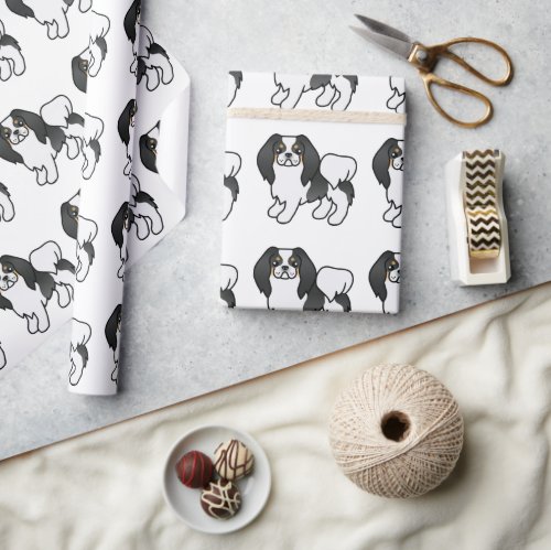 Tricolor Japanese Chin Cartoon Dog Pattern Wrapping Paper