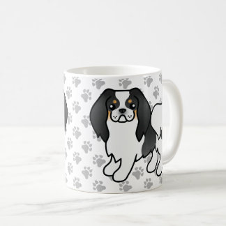Tricolor Japanese Chin Cartoon Dog &amp; Paws Coffee Mug