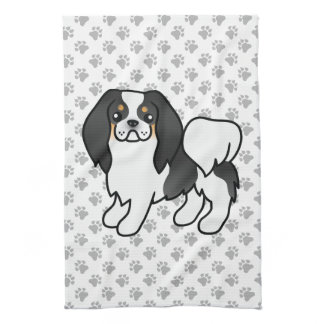 Tricolor Japanese Chin Cartoon Dog &amp; Paws Kitchen Towel