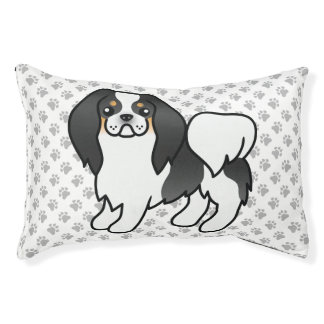 Tricolor Japanese Chin Cartoon Dog &amp; Paws Pet Bed