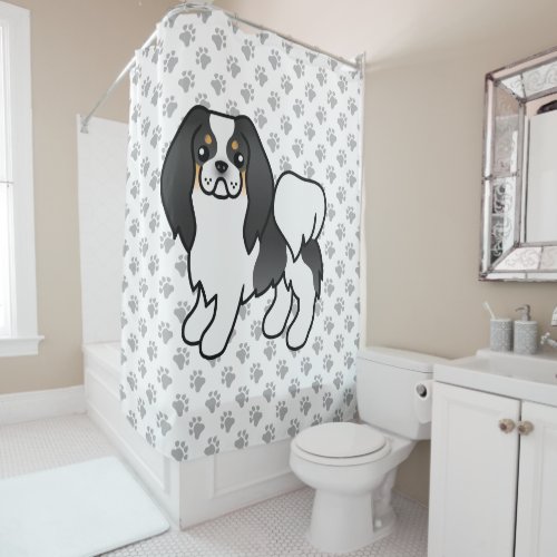 Tricolor Japanese Chin Cartoon Dog  Paws Shower Curtain