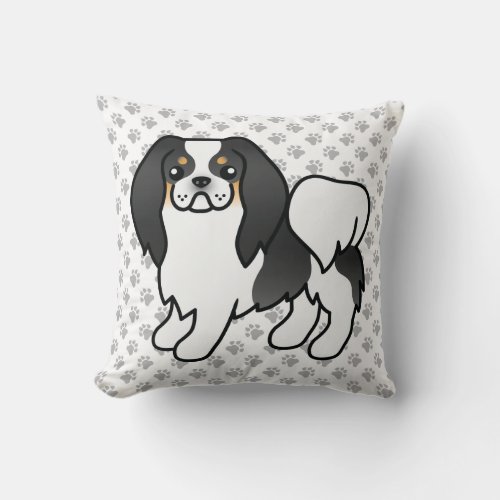 Tricolor Japanese Chin Cartoon Dog  Paws Throw Pillow