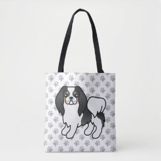 Tricolor Japanese Chin Cartoon Dog &amp; Paws Tote Bag