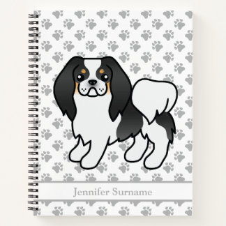 Tricolor Japanese Chin Cartoon Dog &amp; Text Notebook