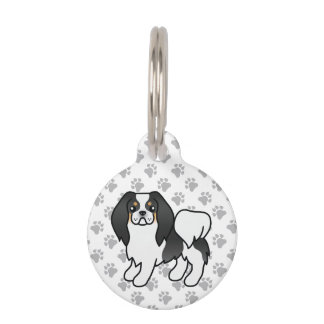 Tricolor Japanese Chin Cartoon &amp; Pet's Info Pet ID Tag