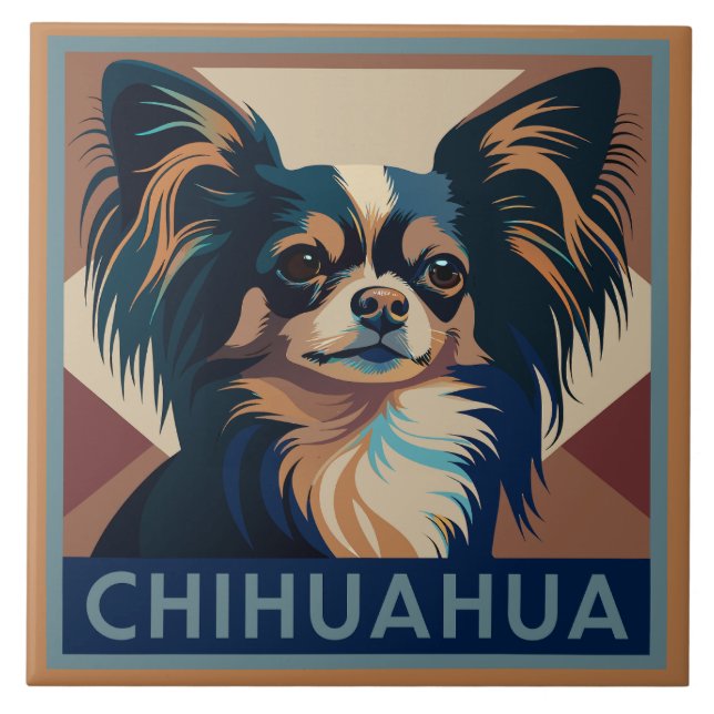 Tricolor Long Haired Chihuahua Ceramic Tile (Front)
