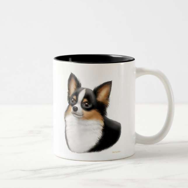 Tricolor Longhair Chihuahua Mug (Right)