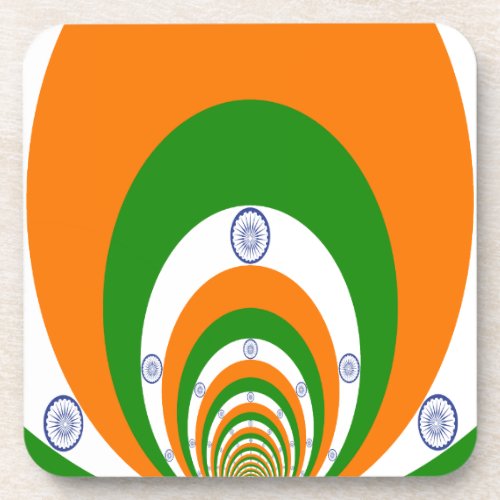 Tricolor of  a very deep saffron white GREEN Beverage Coaster