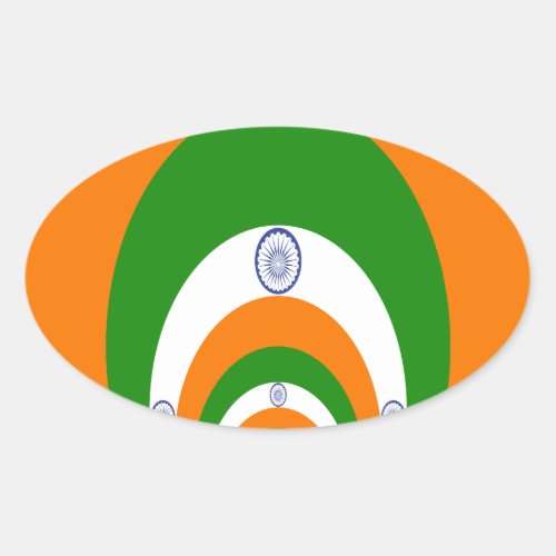 Tricolor of  a very deep saffron white GREEN Oval Sticker