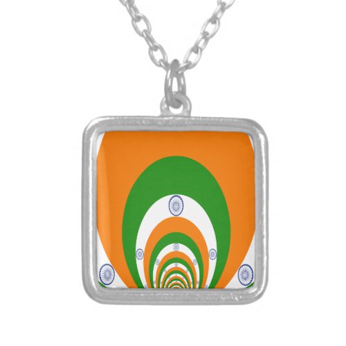 Tricolor of  a very deep saffron white GREEN Silver Plated Necklace